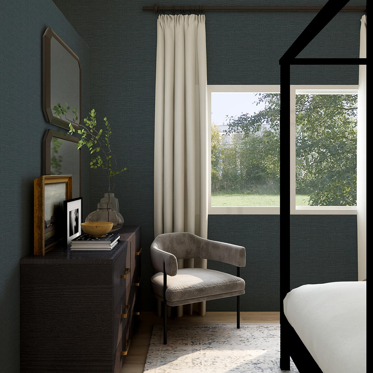 lela-navy-faux-linen-wallpaper-york-wallcoverings-2971-86181 - York Wallcoverings Papel pintado