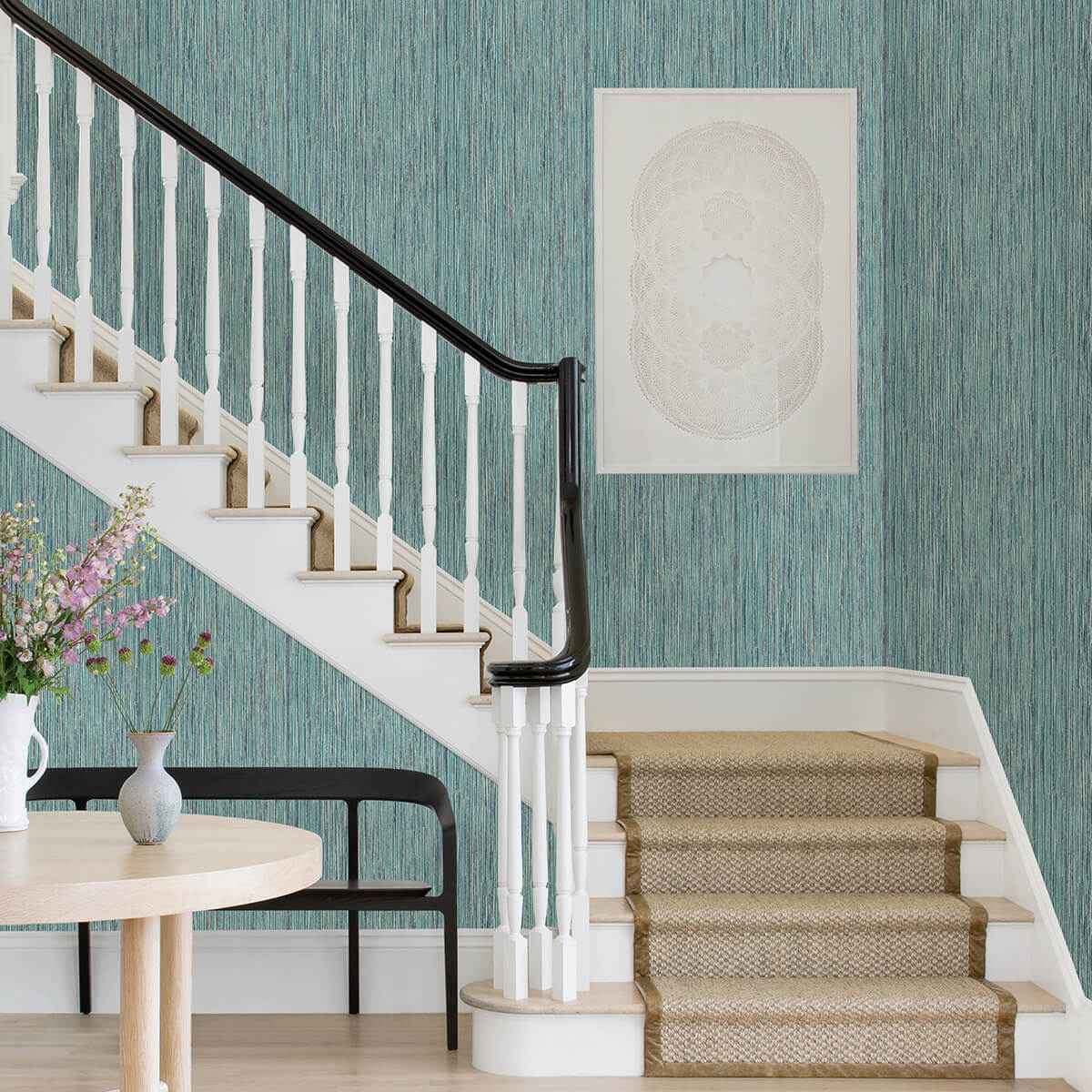 Justina Teal Faux Grasscloth Wallpaper - York Wallcoverings - 2971-86343 - York Wallcoverings Wallpaper