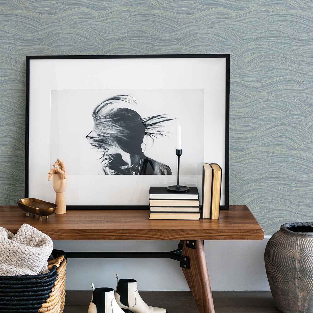 Leith Blue Zen Waves Wallpaper - York Wallcoverings - 2971-86365 - York Wallcoverings Wallpaper