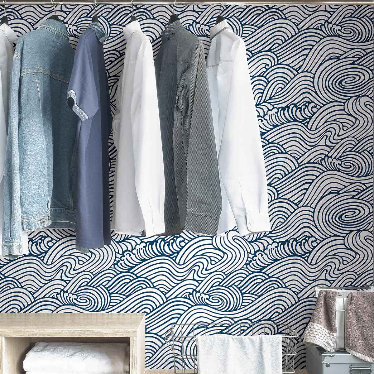 Navy Saybrook Peel and Stick Wallpaper - York Wallcoverings - NUS3562 - York Wallcoverings Wallpaper