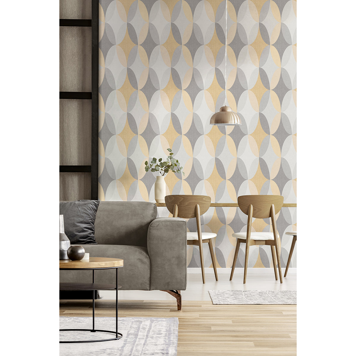 kirby-mustard-oval-geo-wallpaper-york-wallcoverings-m1641 - York Wallcoverings Wallpaper