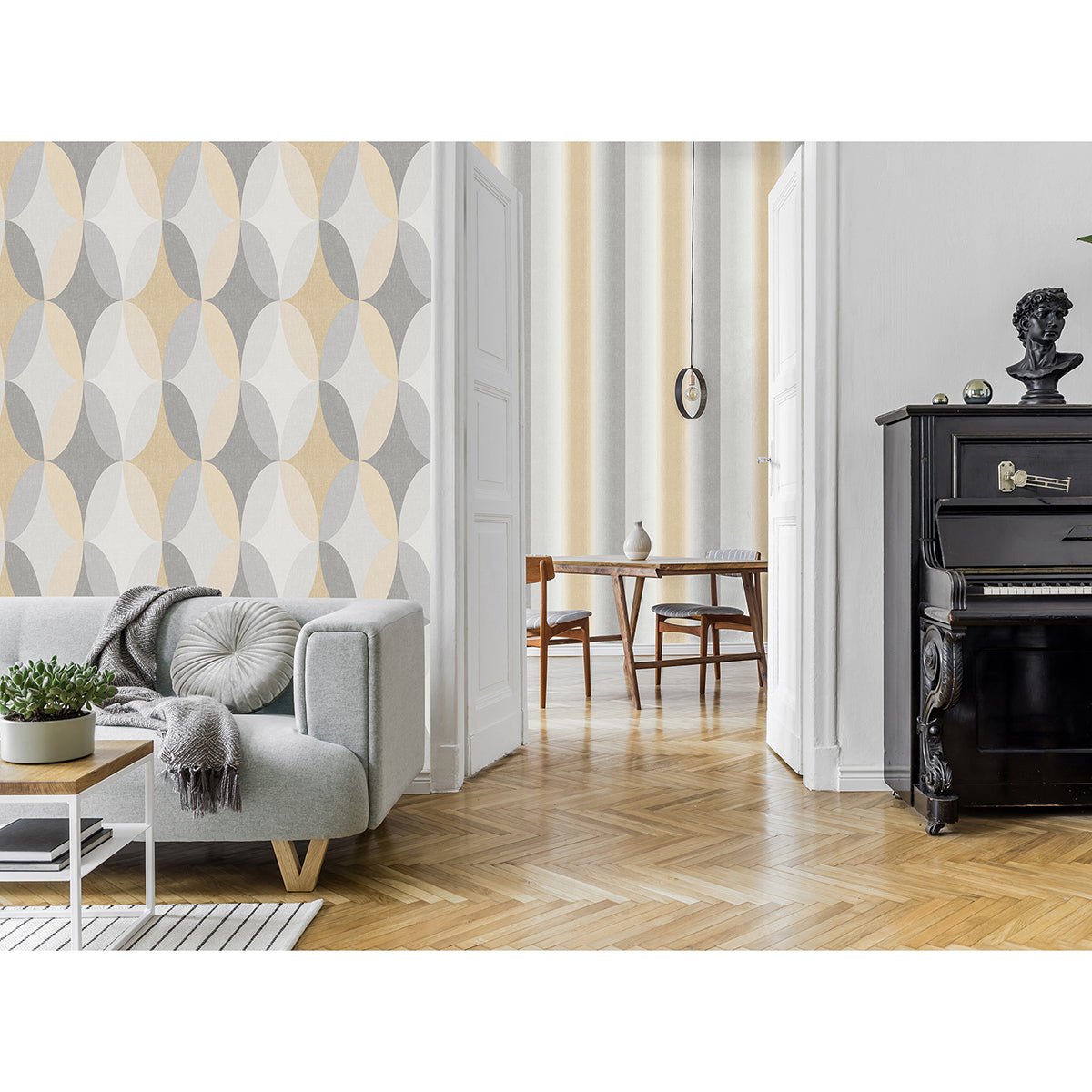 kirby-mustard-oval-geo-wallpaper-york-wallcoverings-m1641 - York Wallcoverings Wallpaper