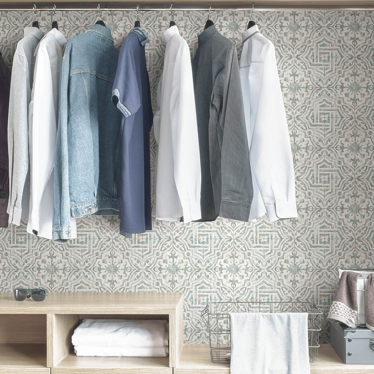 teal-and-grey-landondale-peel-and-stick-wallpaper-york-wallcoverings-nus4395 - York Wallcoverings Wallpaper