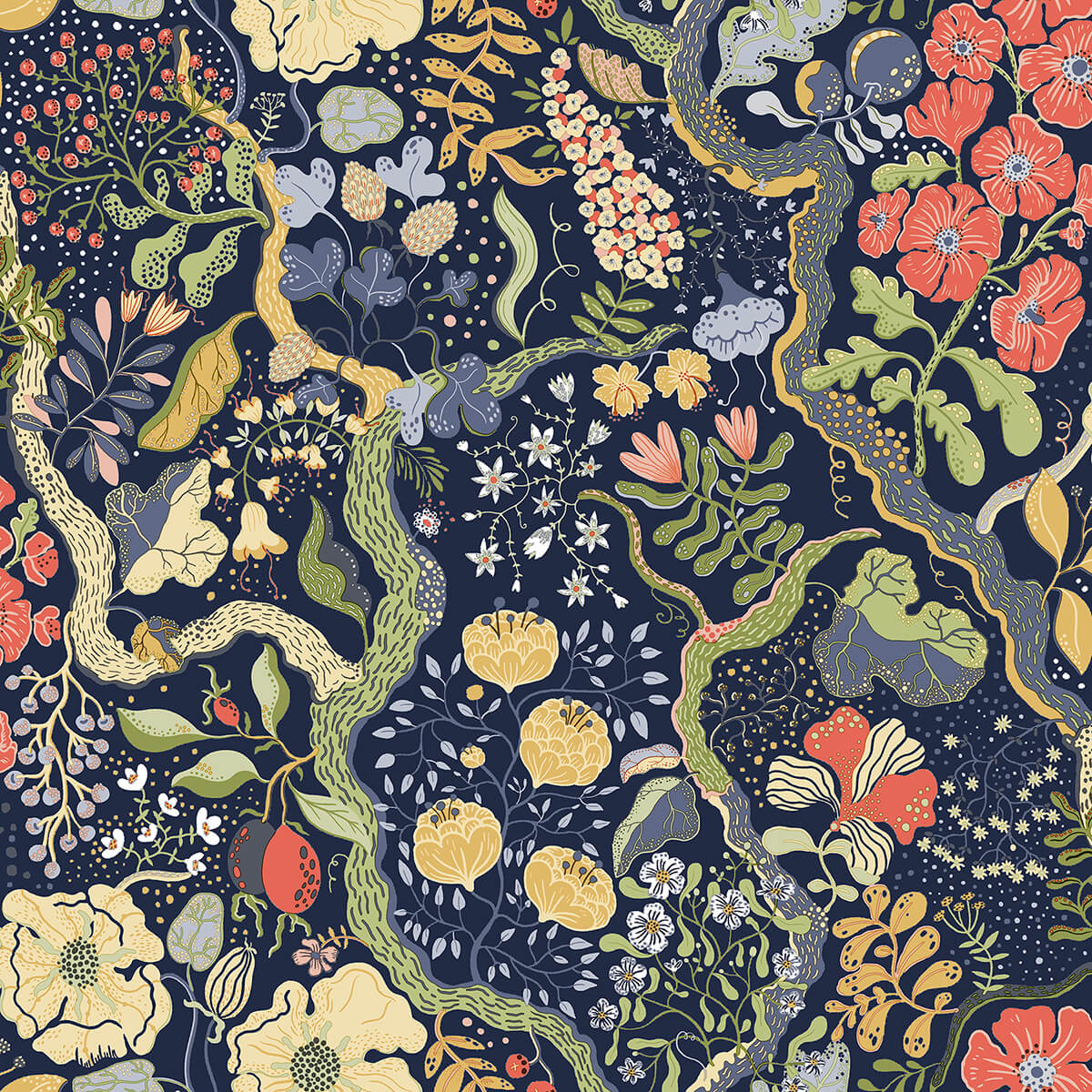 ann-blue-floral-vines-wallpaper-york-wallcoverings-2932-65101 - York Wallcoverings Wallpaper
