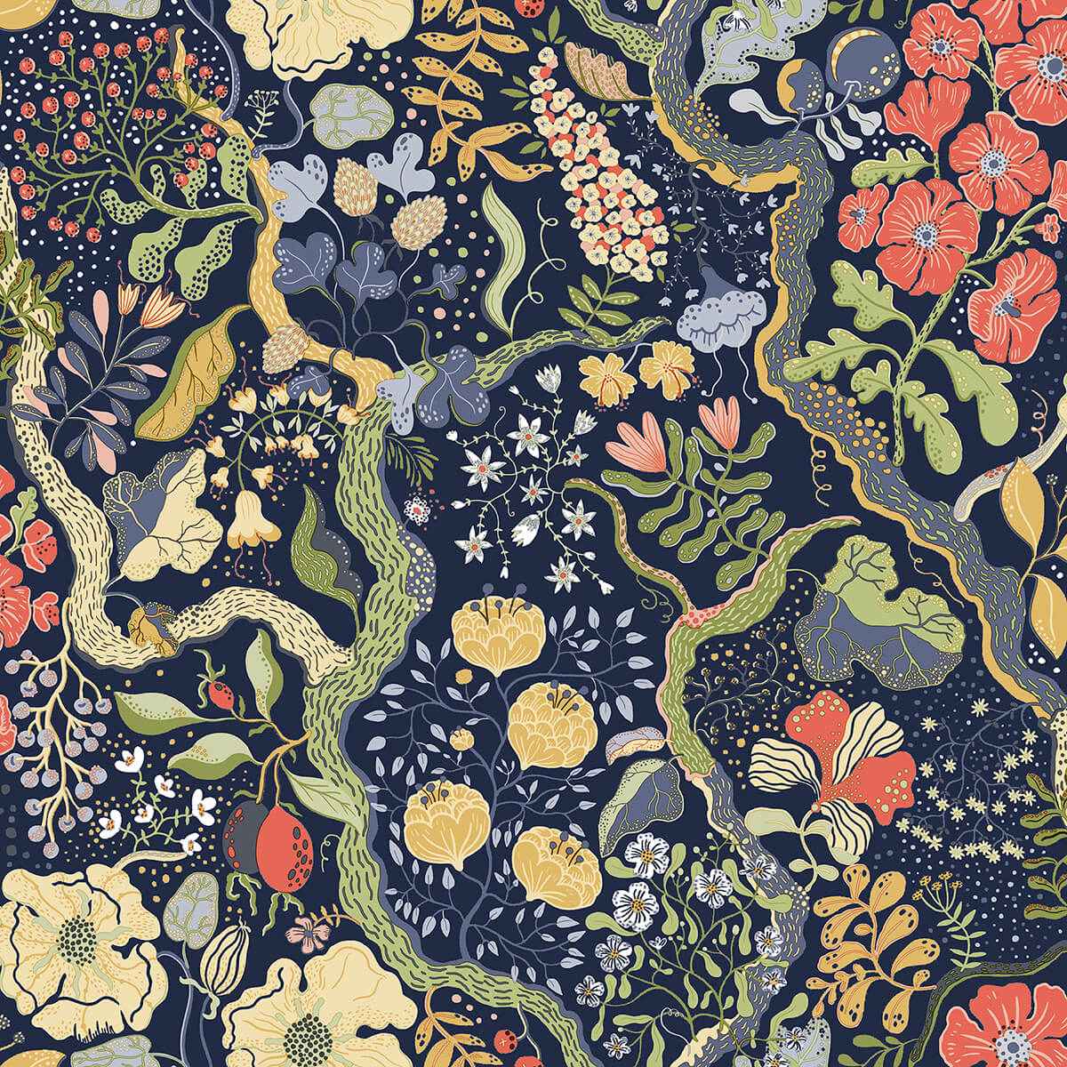 Ann Blue Floral Vines Wallpaper - York Wallcoverings - 2932-65101