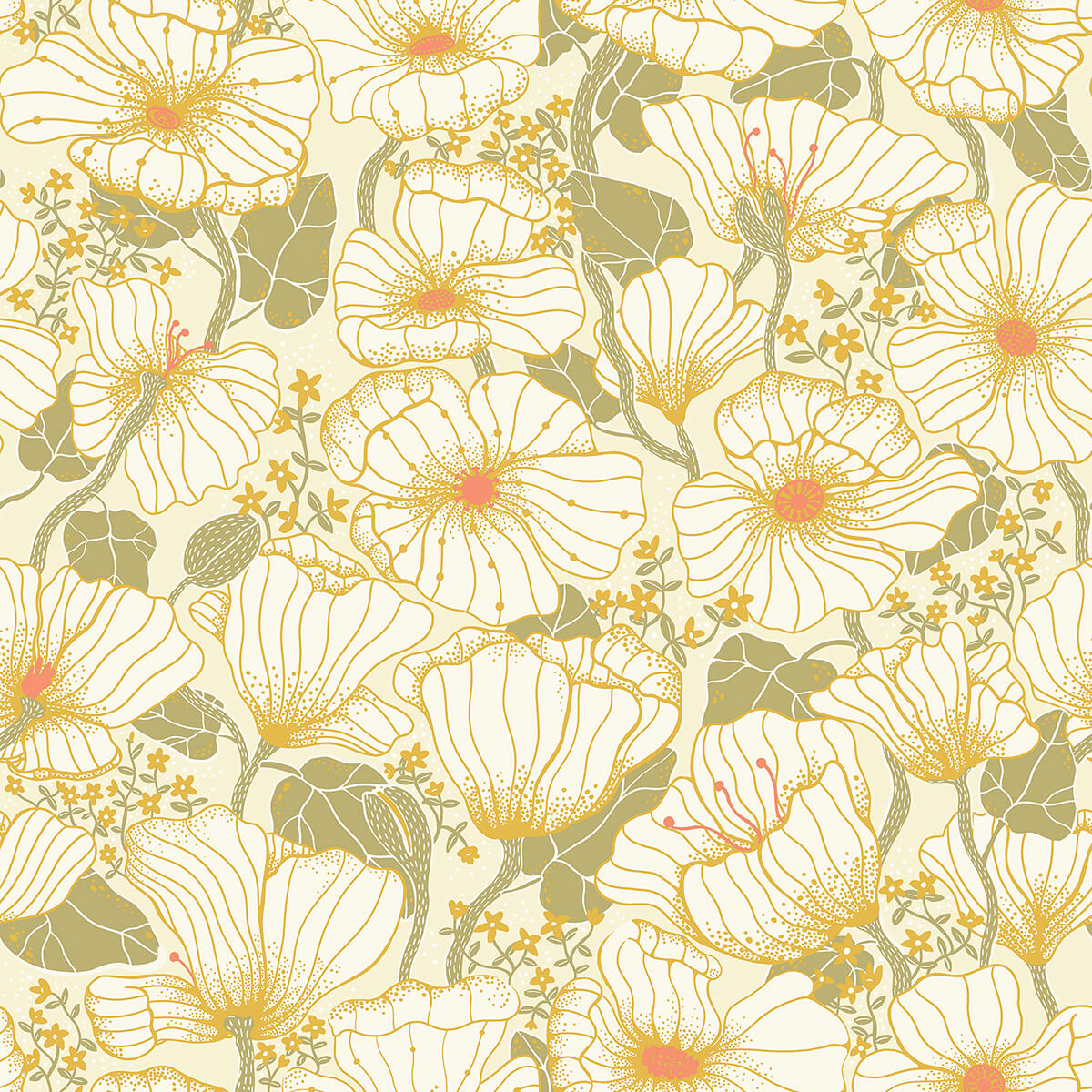 matilda-green-poppy-fields-wallpaper-york-wallcoverings-2932-65111 - York Wallcoverings Papel pintado