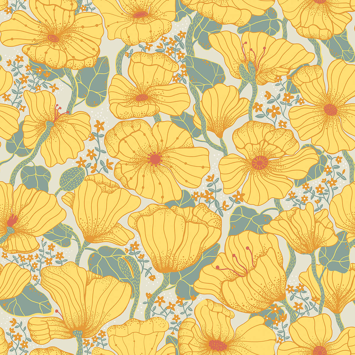 matilda-yellow-poppy-fields-wallpaper-york-wallcoverings-2932-65112 - York Wallcoverings Papel pintado