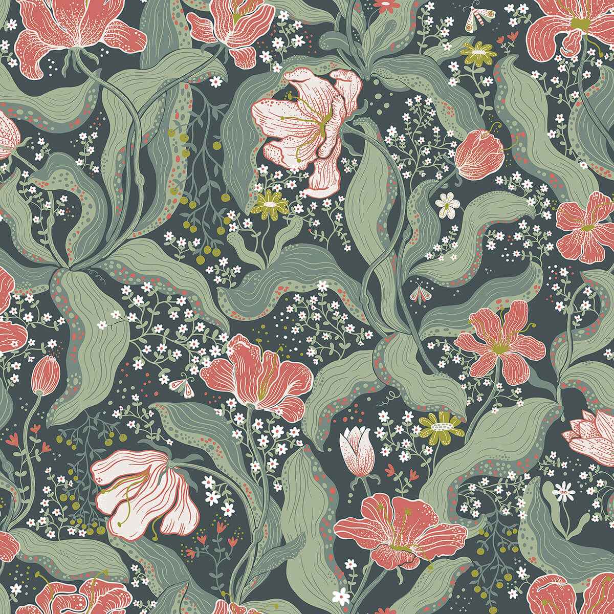 Bodri Turquoise Tulip Garden Wallpaper - York Wallcoverings - 2932-65116 - York Wallcoverings Wallpaper