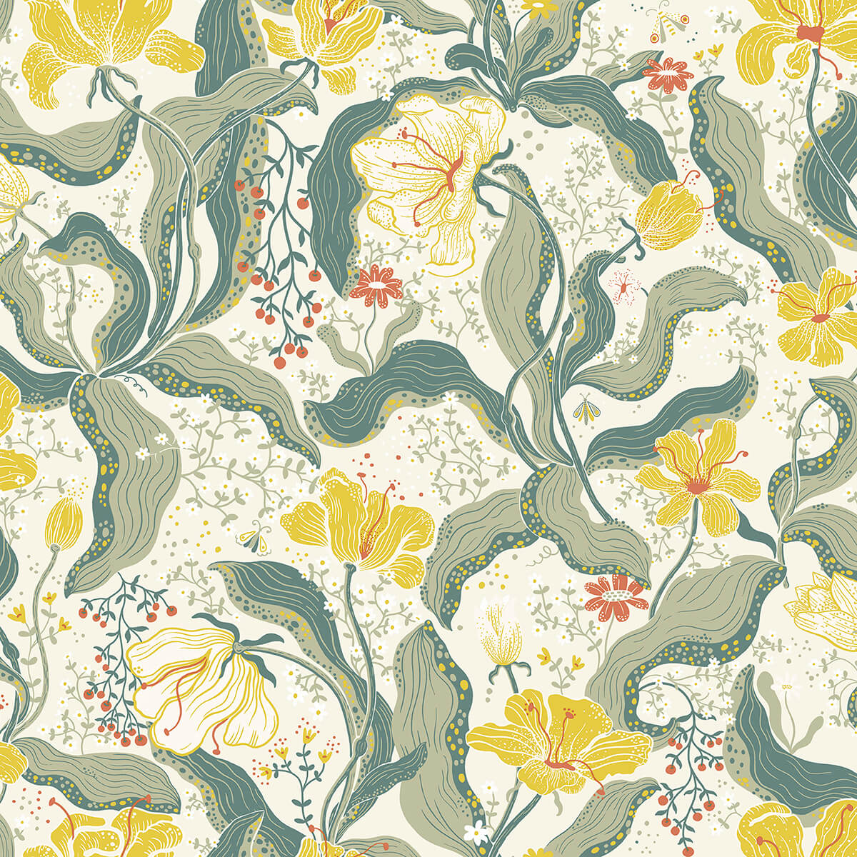 bodri-yellow-tulip-garden-wallpaper-york-wallcoverings-2932-65118 - York Wallcoverings Wallpaper