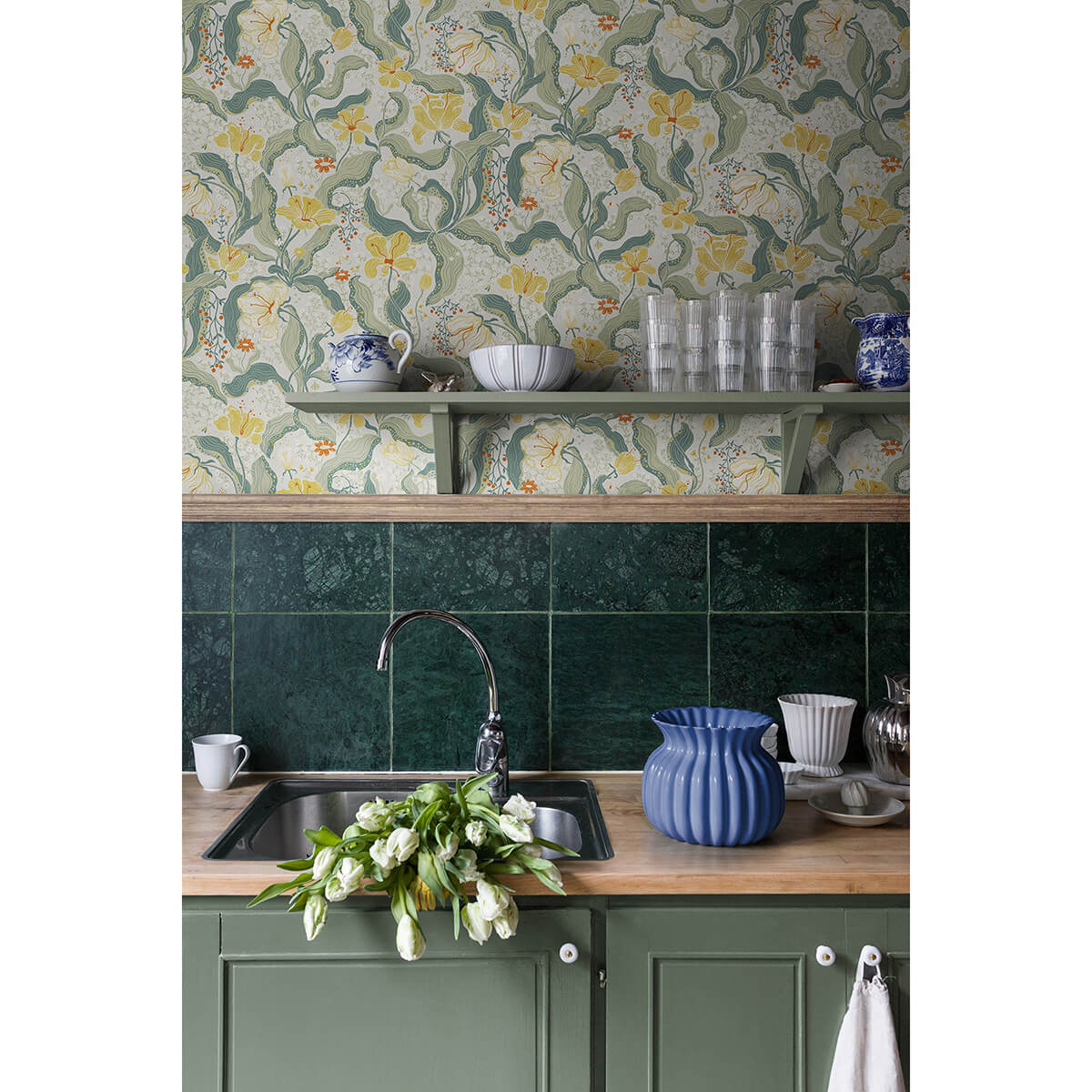 bodri-yellow-tulip-garden-wallpaper-york-wallcoverings-2932-65118 - York Wallcoverings Wallpaper