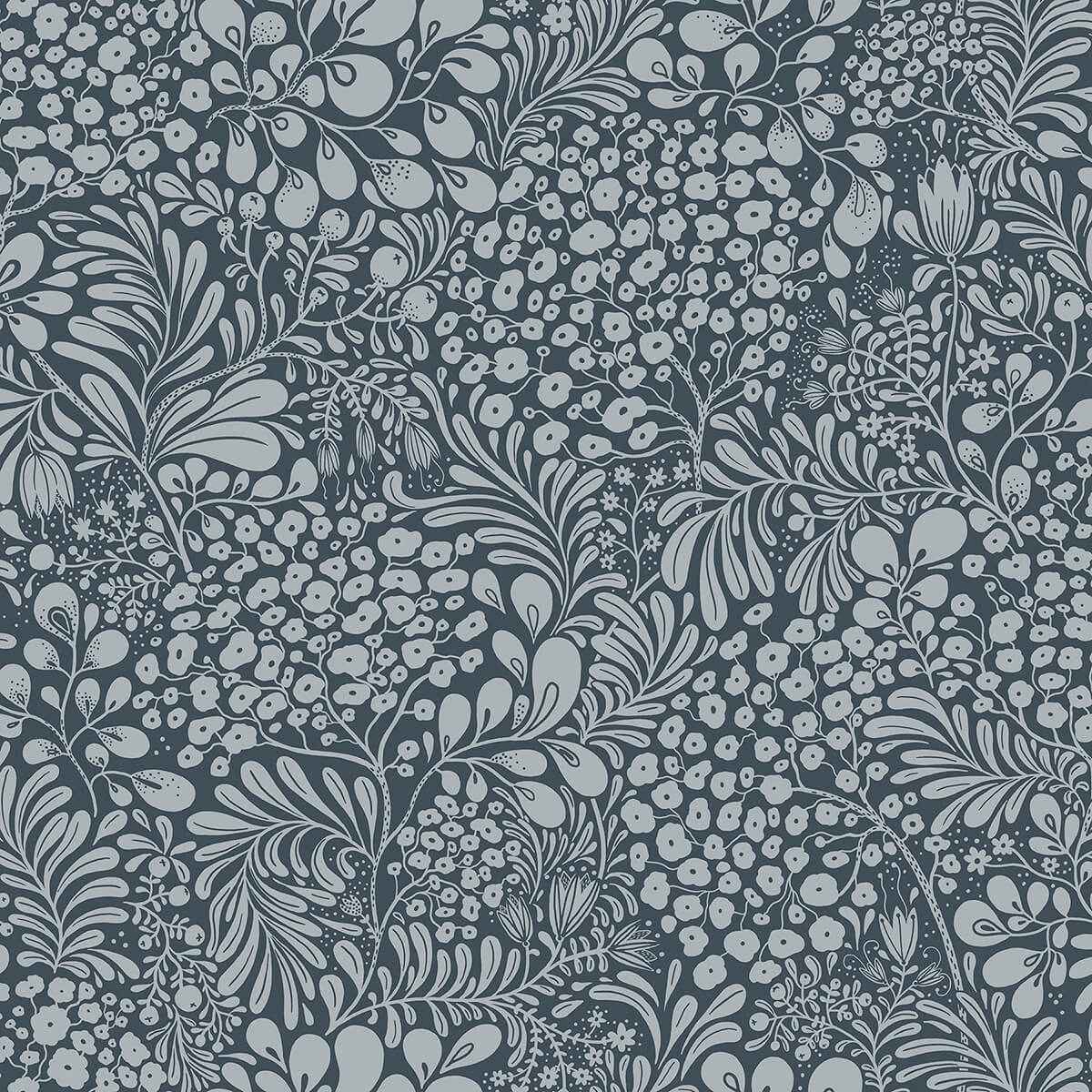 Siv Dark Blue Botanical Wallpaper - York Wallcoverings - 2932-65129
