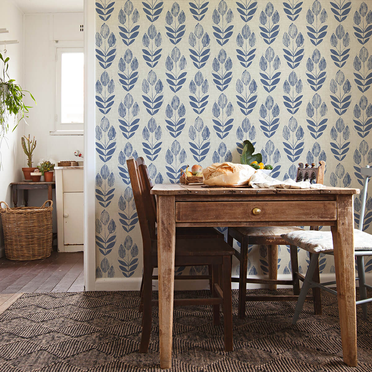 blue-folk-tulip-peel-and-stick-wallpaper-york-wallcoverings-nus4288 - York Wallcoverings Wallpaper