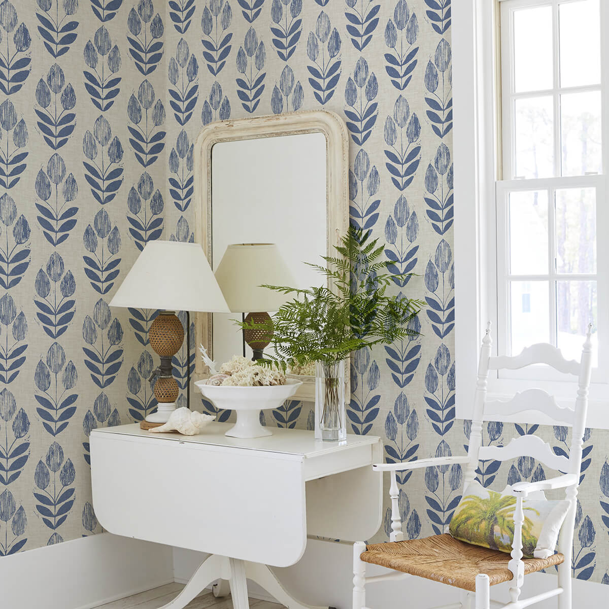 blue-folk-tulip-peel-and-stick-wallpaper-york-wallcoverings-nus4288 - York Wallcoverings Wallpaper