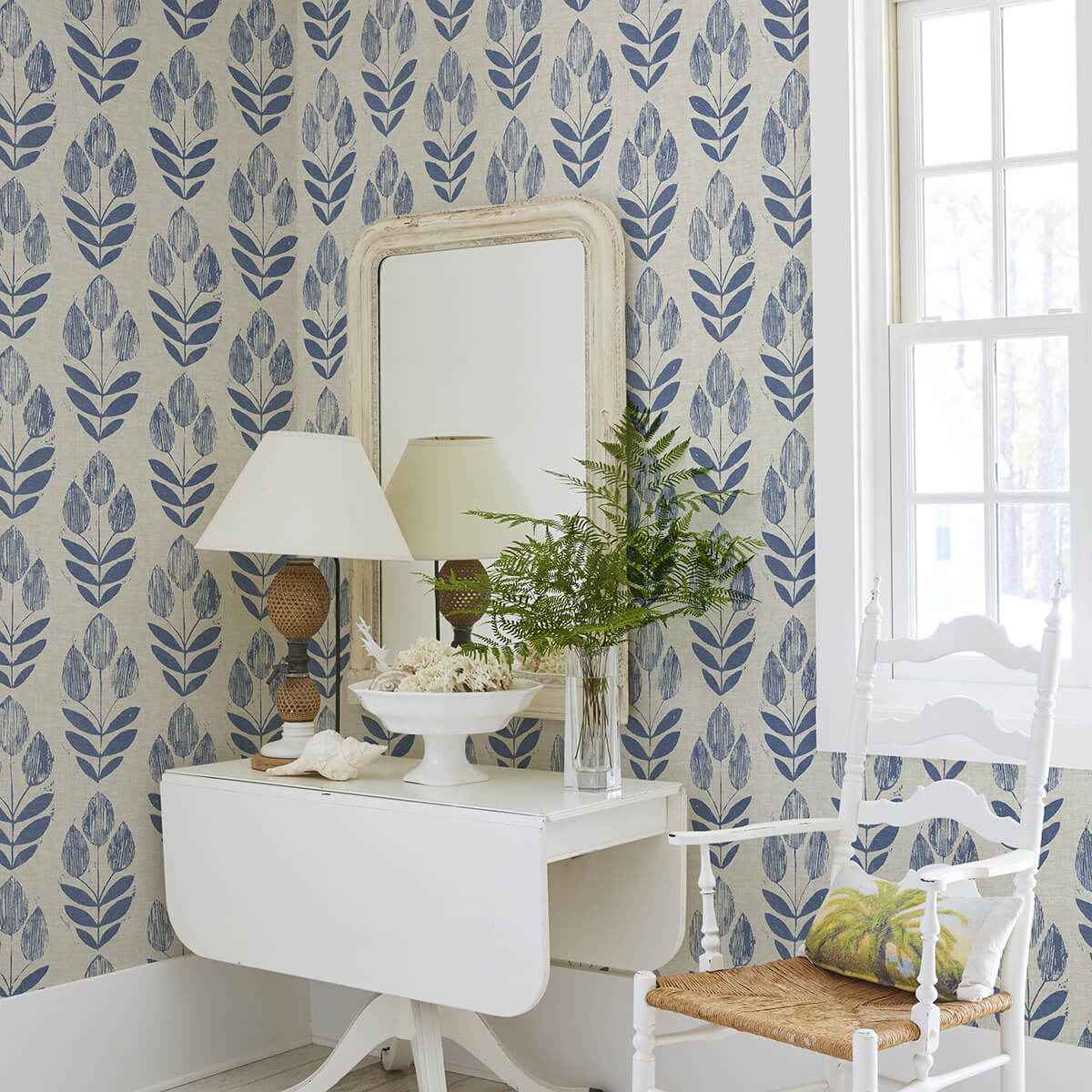Blue Folk Tulip Peel and Stick Wallpaper - York Wallcoverings - NUS4288 - York Wallcoverings Wallpaper