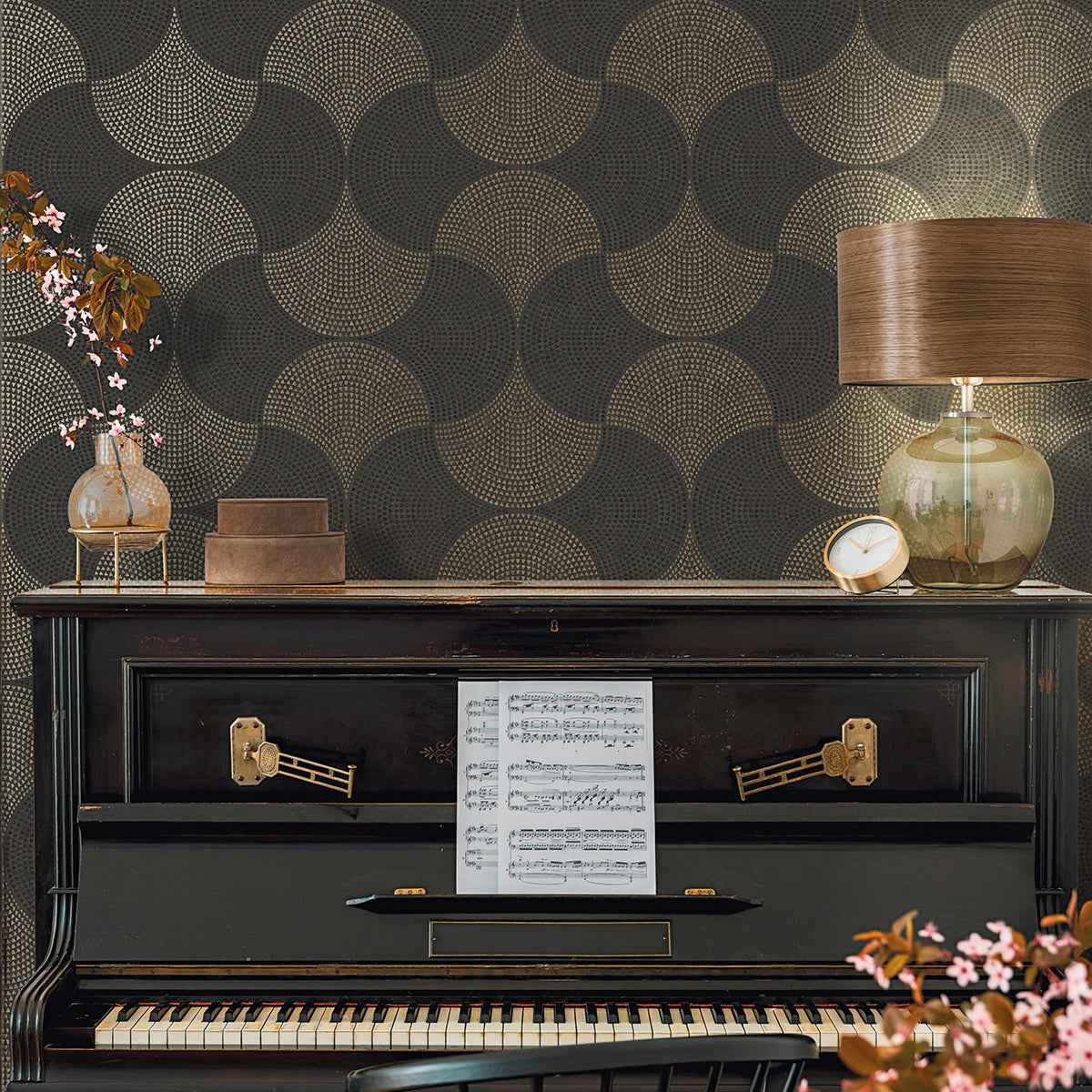 Bel Air Black Fan Wallpaper - York Wallcoverings - 4044-38027-4 - York Wallcoverings Wallpaper