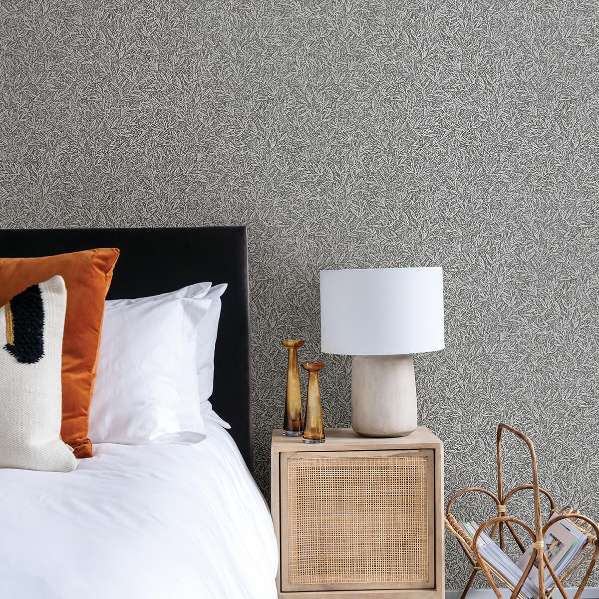 sayuri-charcoal-leaf-trail-wallpaper-york-wallcoverings-4035-37837-2 - York Wallpaper Wallpaper