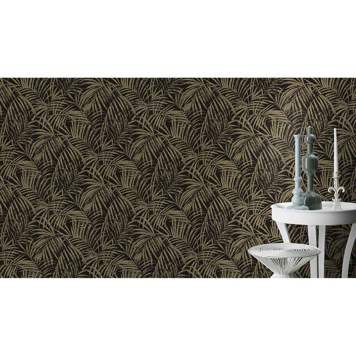 Yumi Black Palm Leaf Wallpaper - York Wallcoverings - 4035-832143 - York Wallcoverings Wallpaper