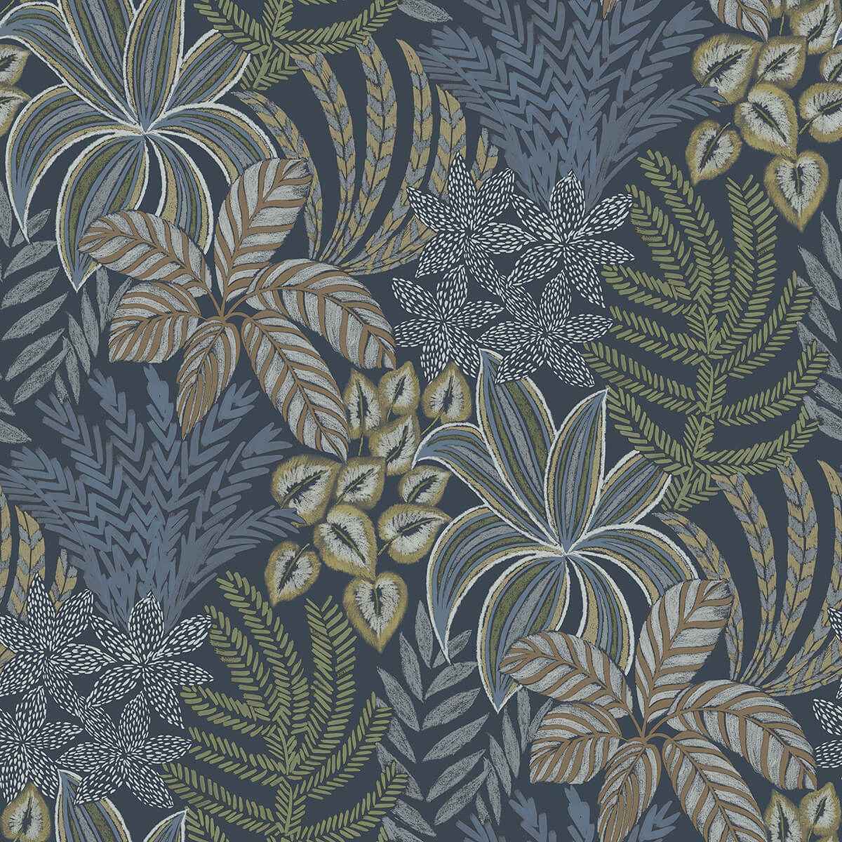 sumner-navy-woodland-botanical-wallpaper-york-wallcoverings-2970-13904 - York Wallcoverings Wallpaper