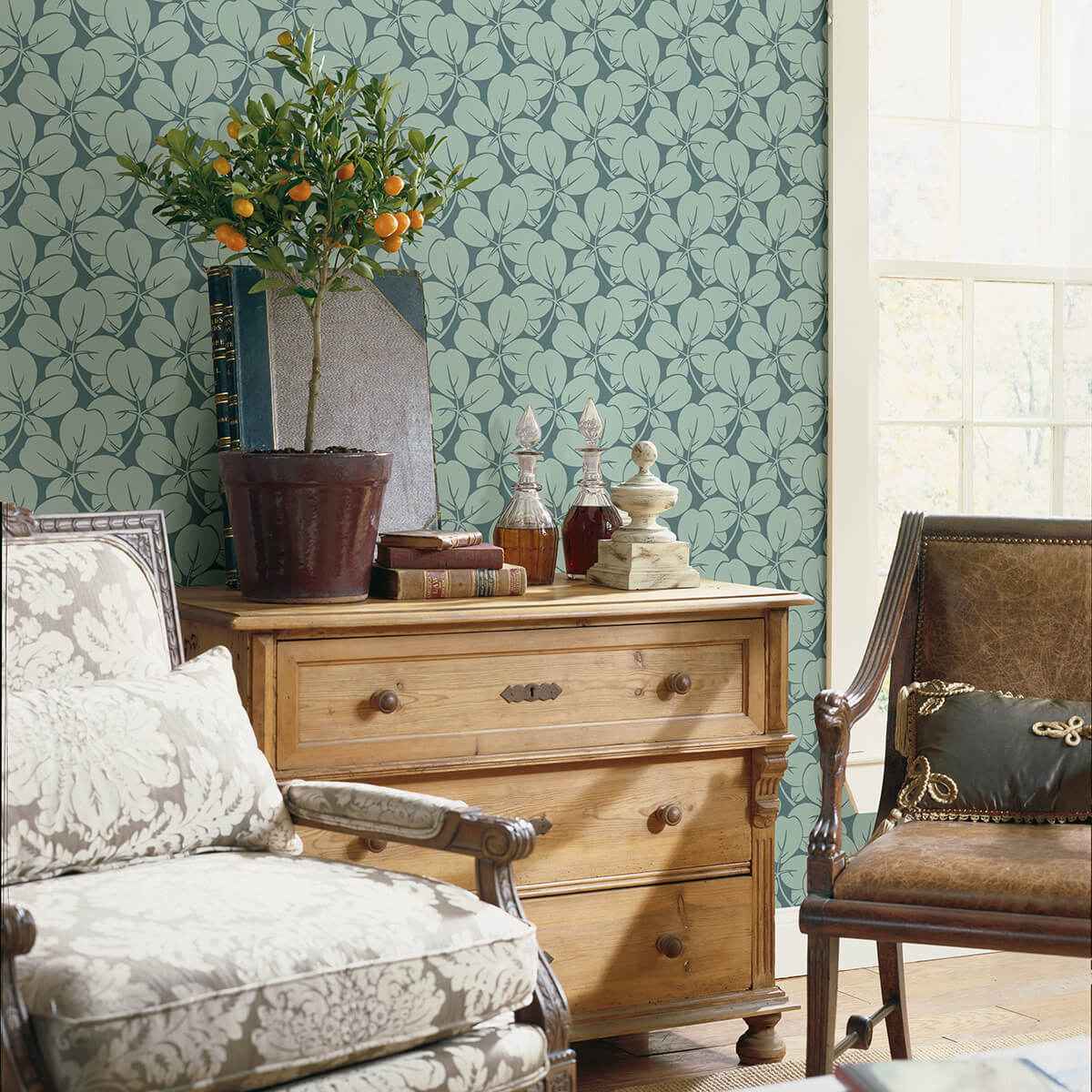 Robert Aqua Clover Wallpaper - York Wallcoverings - 2970-26108 - York Wallcoverings Wallpaper