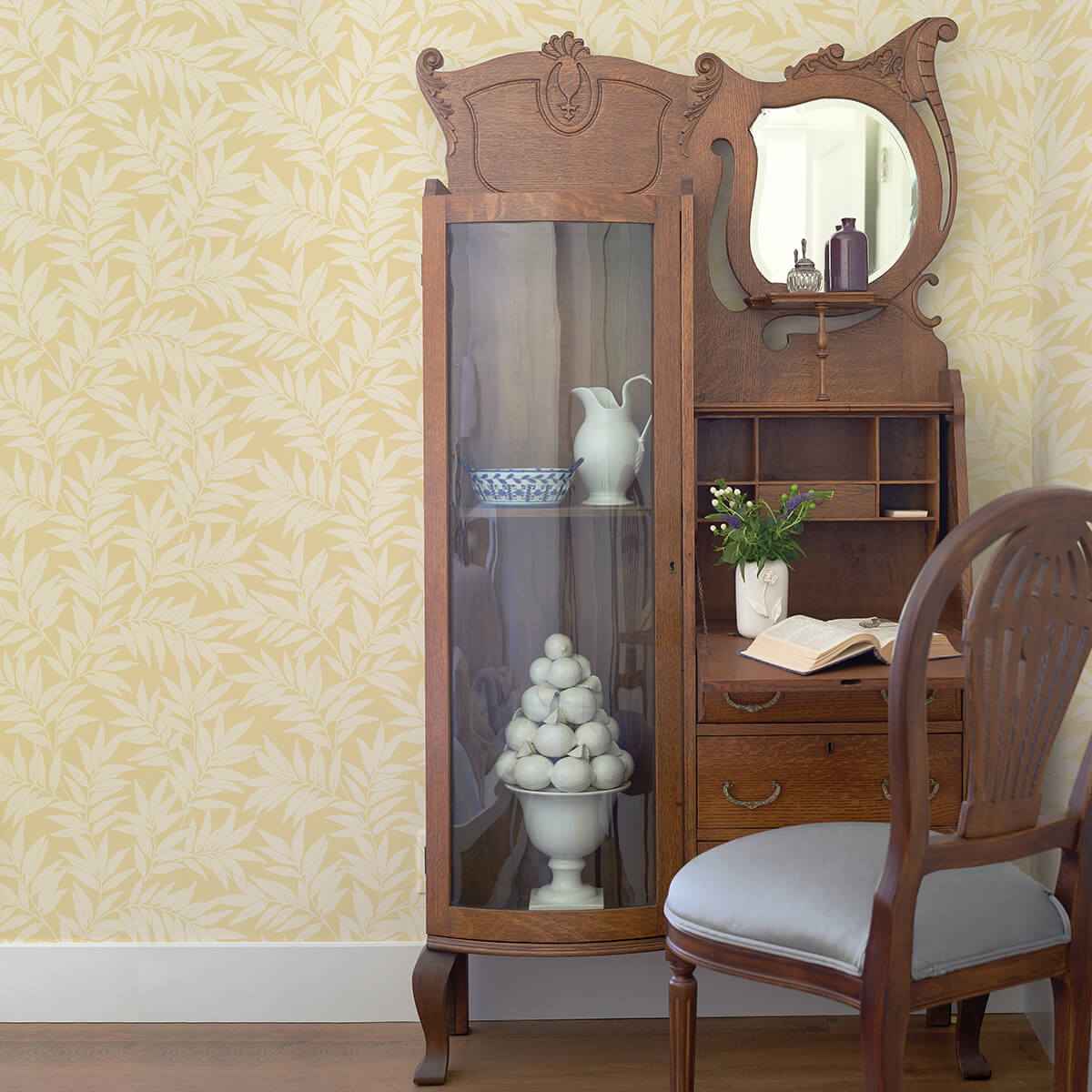 morris-yellow-leaf-wallpaper-york-wallcoverings-2970-26120 - York Wallcoverings Wallpaper