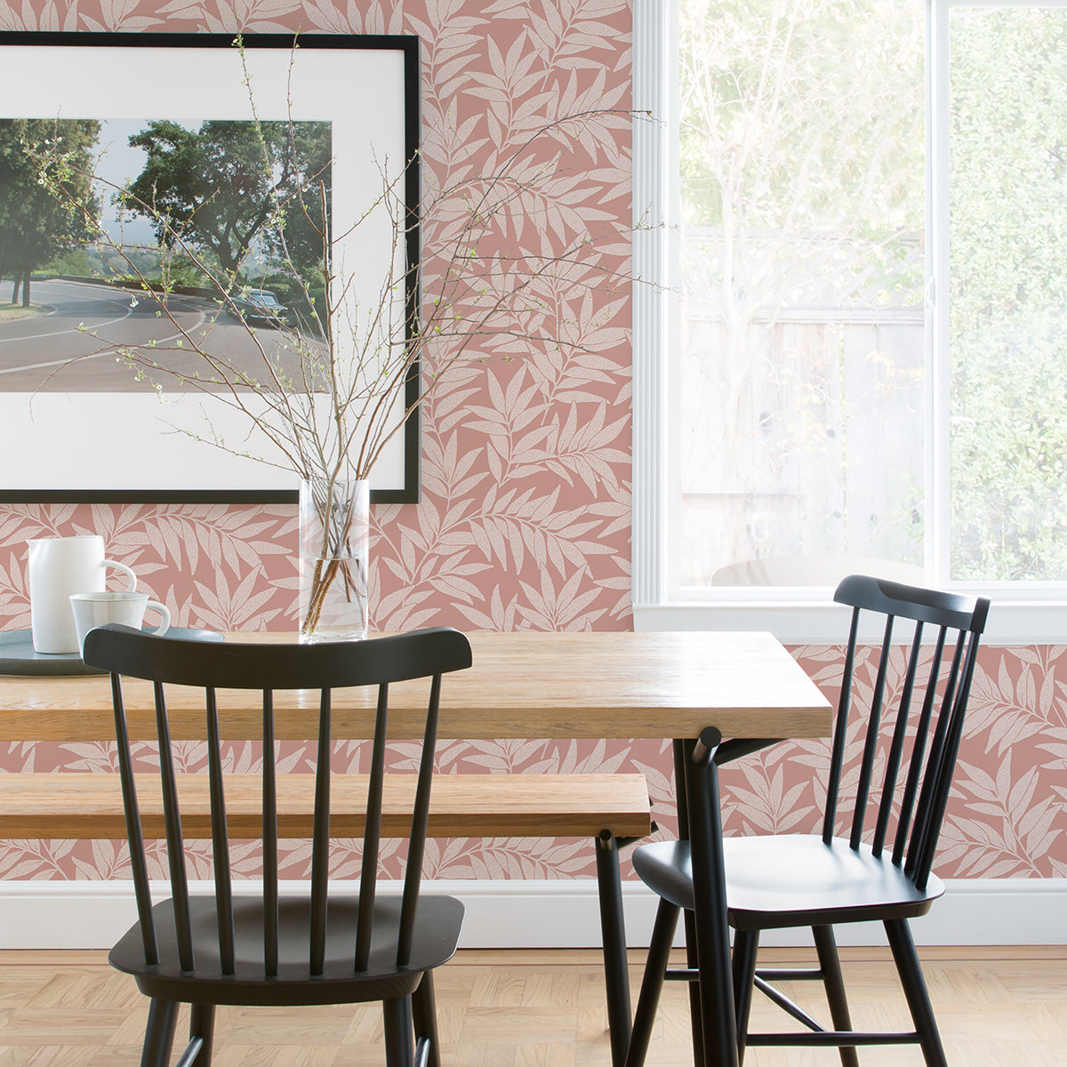 morris-pink-leaf-wallpaper-york-wallcoverings-2970-26121 - York Wallcoverings Wallpaper