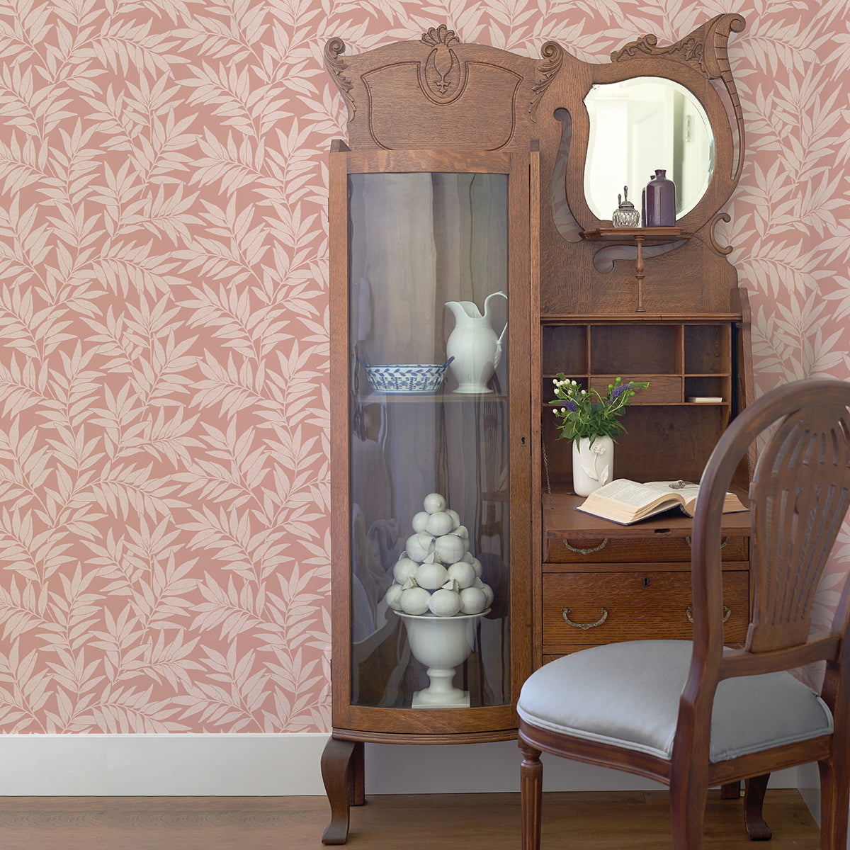 morris-pink-leaf-wallpaper-york-wallcoverings-2970-26121 - York Wallcoverings Wallpaper