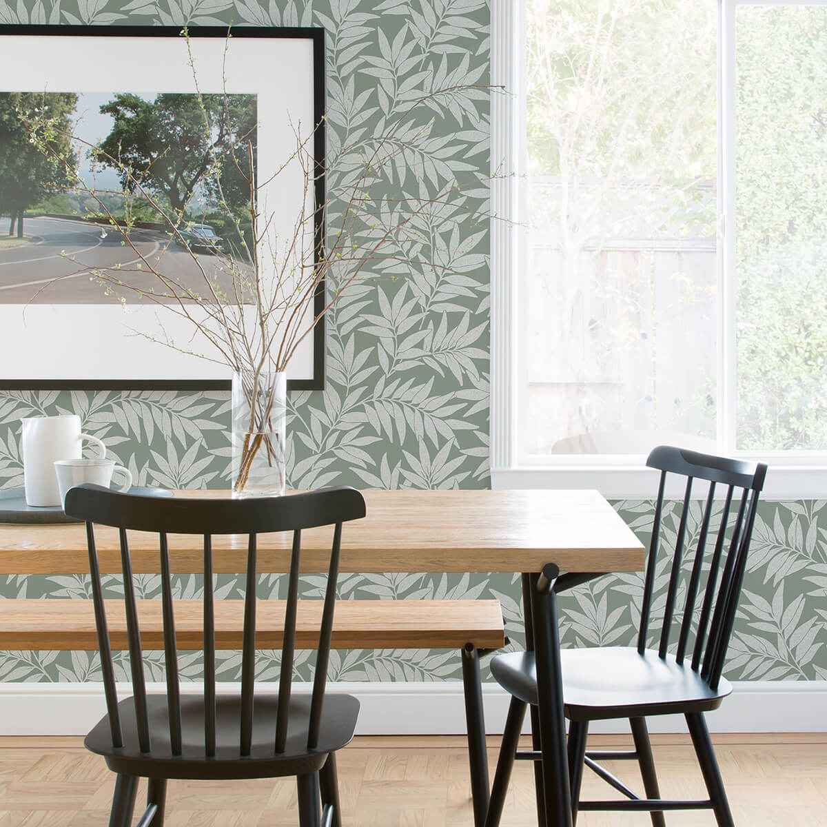 morris-green-leaf-wallpaper-york-wallcoverings-2970-26122 - York Wallcoverings Wallpaper