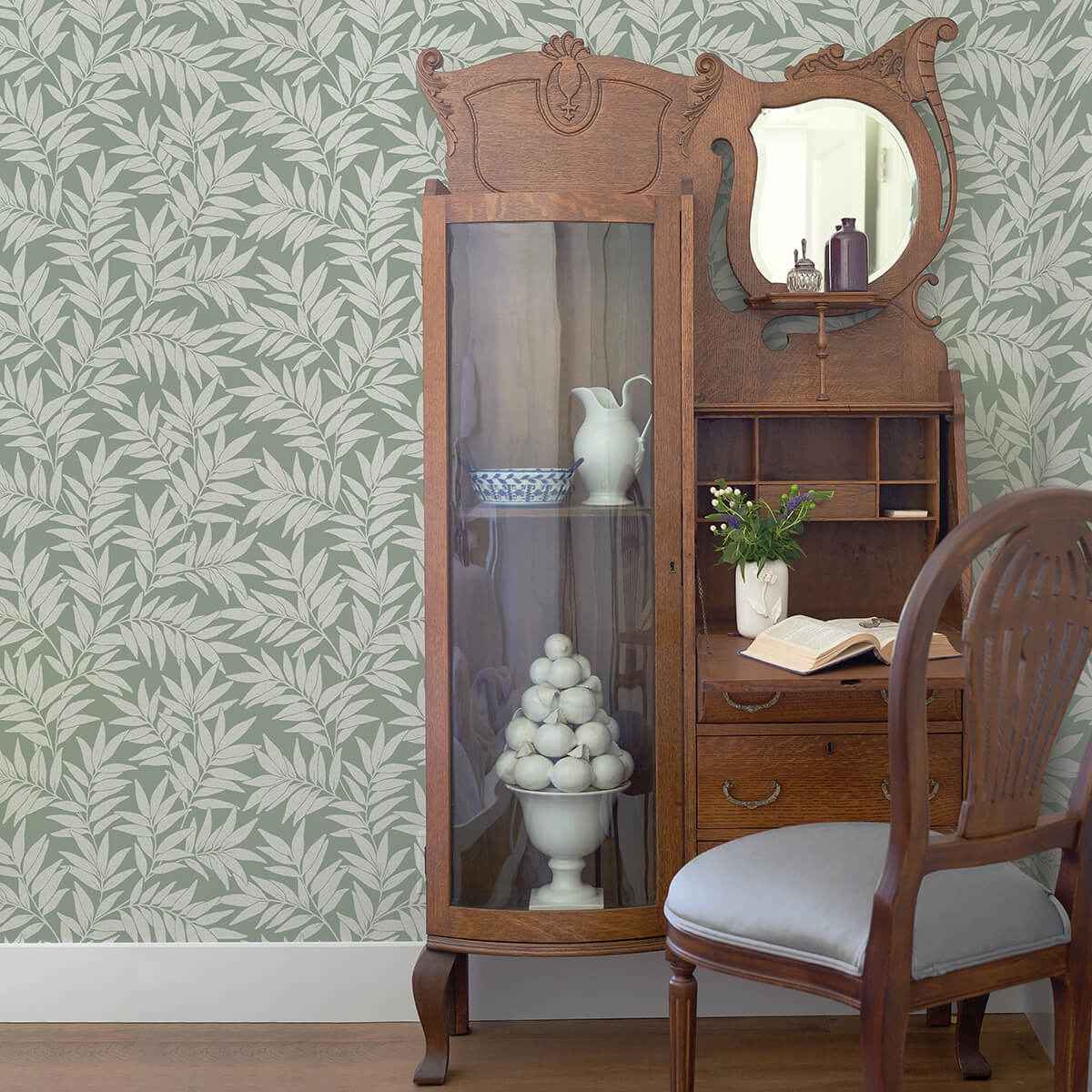 morris-green-leaf-wallpaper-york-wallcoverings-2970-26122 - York Wallcoverings Wallpaper