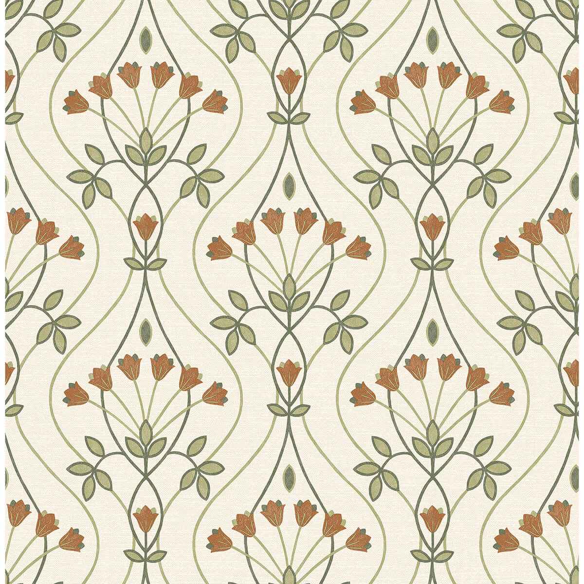 dard-green-tulip-ogee-wallpaper-york-wallcoverings-2970-26146 - York Wallcoverings Wallpaper