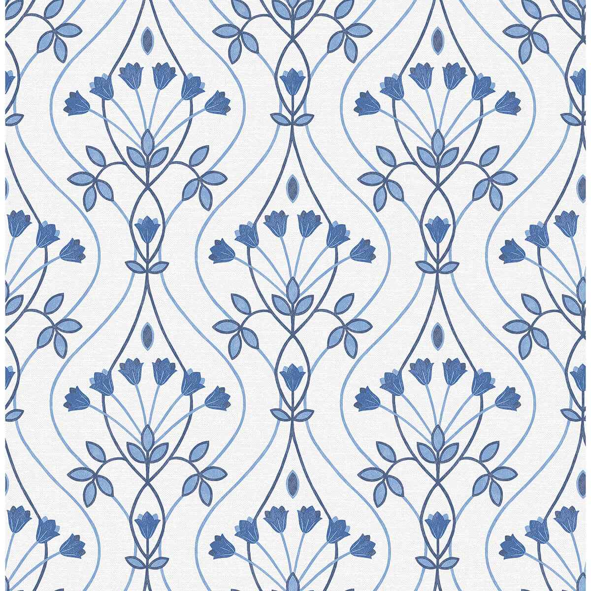 dard-blue-tulip-ogee-wallpaper-york-wallcoverings-2970-26148 - York Wallcoverings Wallpaper