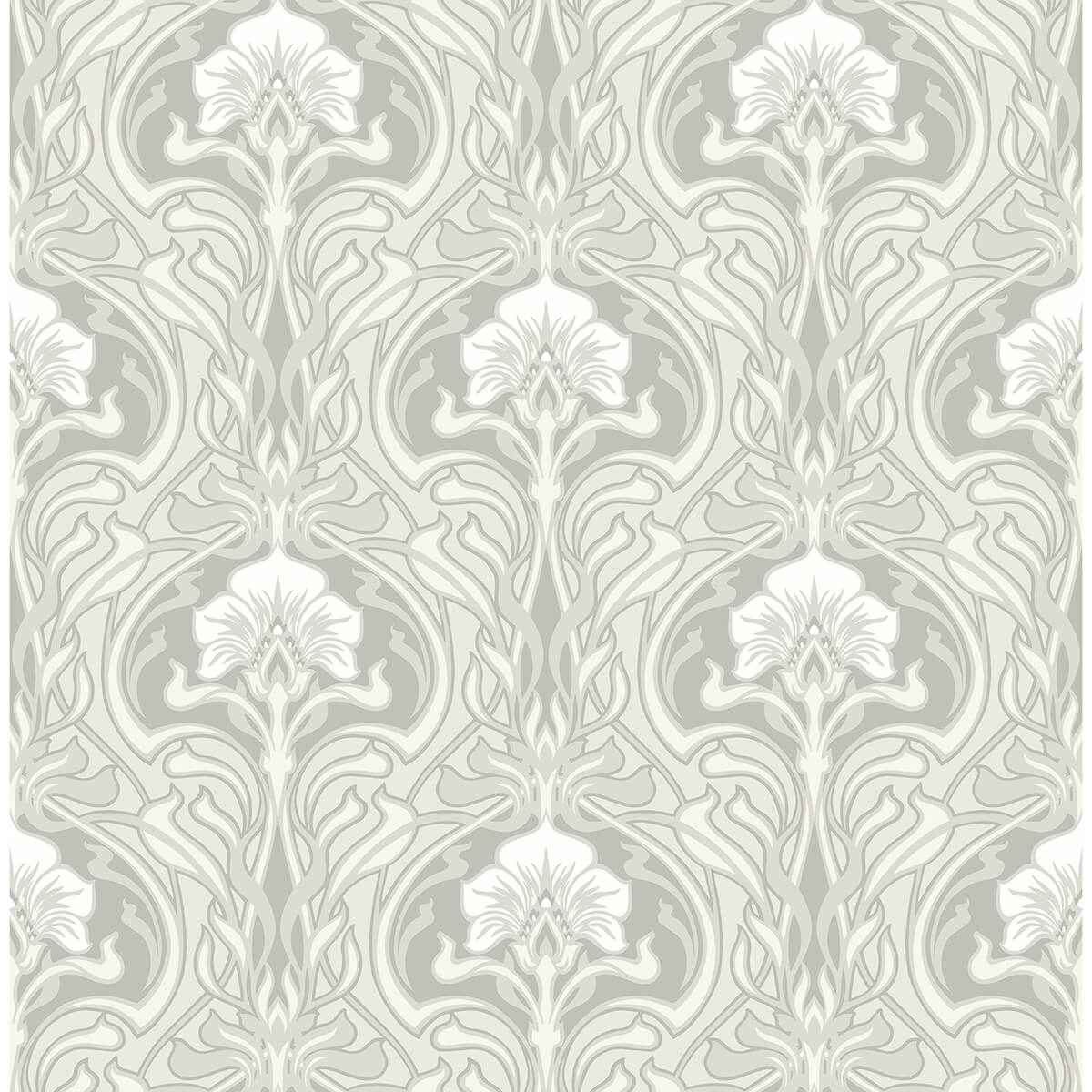 Mucha Off White Botanical Ogee Wallpaper - York Wallcoverings - 2970-26149 - York Wallcoverings Wallpaper