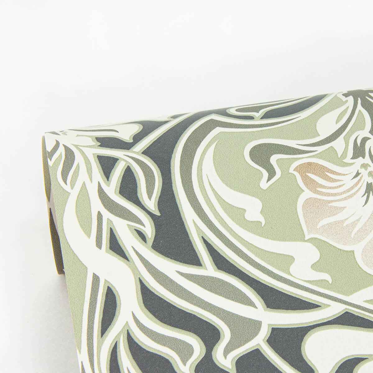 Mucha Dark Grey Botanical Ogee Wallpaper - York Wallcoverings - 2970-26150 - York Wallcoverings Wallpaper