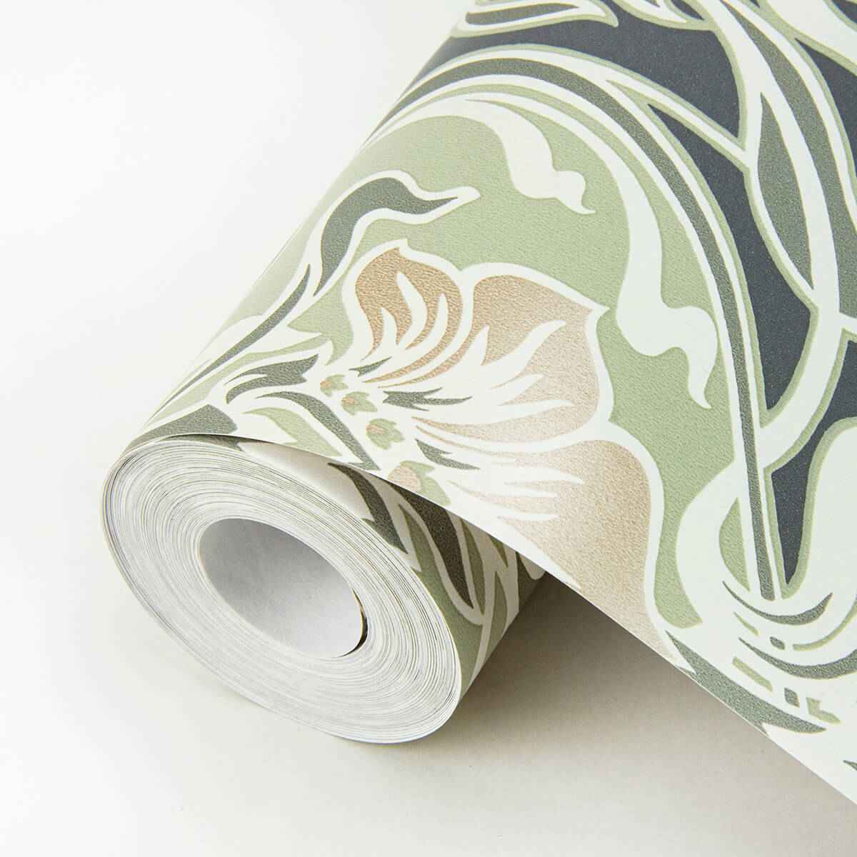 mucha-dark-grey-botanical-ogee-wallpaper-york-wallcoverings-2970-26150 - York Wallcoverings Wallpaper