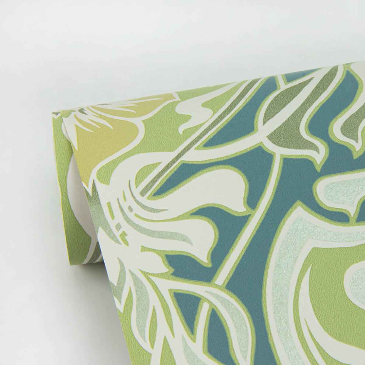 mucha-teal-botanical-ogee-wallpaper-york-wallcoverings-2970-26151 - York Wallcoverings Wallpaper