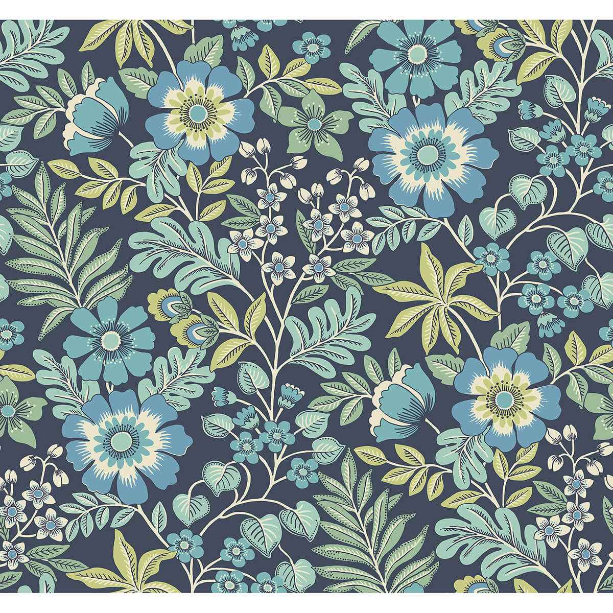 Voysey Navy Floral Wallpaper - York Wallcoverings - 2970-87533 - York Wallcoverings Wallpaper