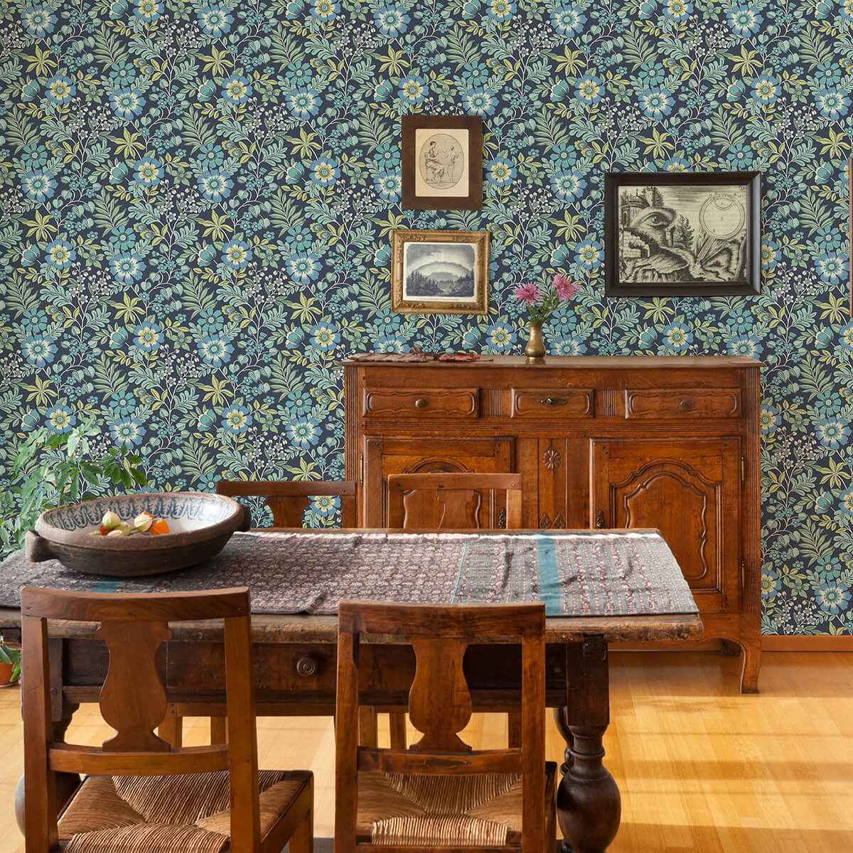 voysey-navy-floral-wallpaper-york-wallcoverings-2970-87533 - York Wallcoverings Wallpaper