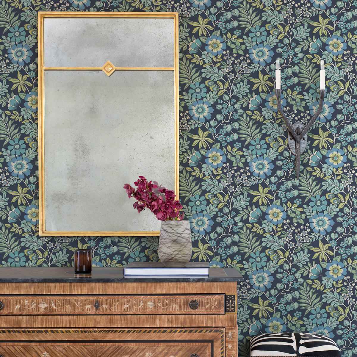 voysey-navy-floral-wallpaper-york-wallcoverings-2970-87533 - York Wallcoverings Wallpaper