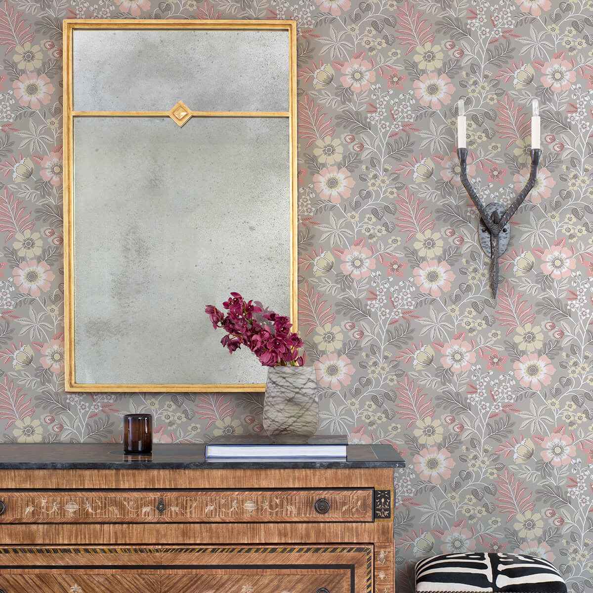 voysey-pink-floral-wallpaper-york-wallcoverings-2970-87536 - York Wallcoverings Wallpaper