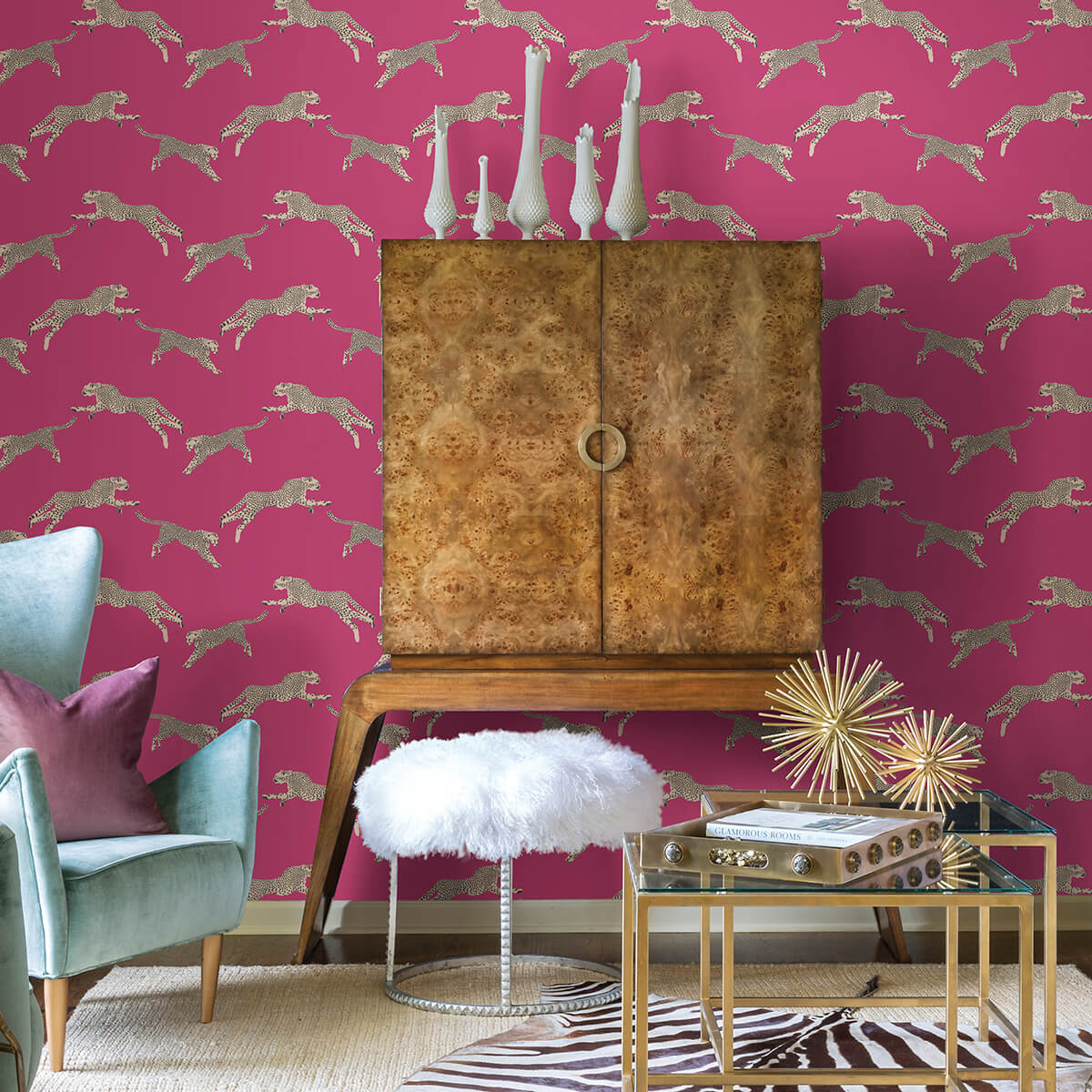 bubblegum-leaping-cheetah-peel-and-stick-wallpaper-york-wallcoverings-scs4276 - York Wallcoverings Wallpaper