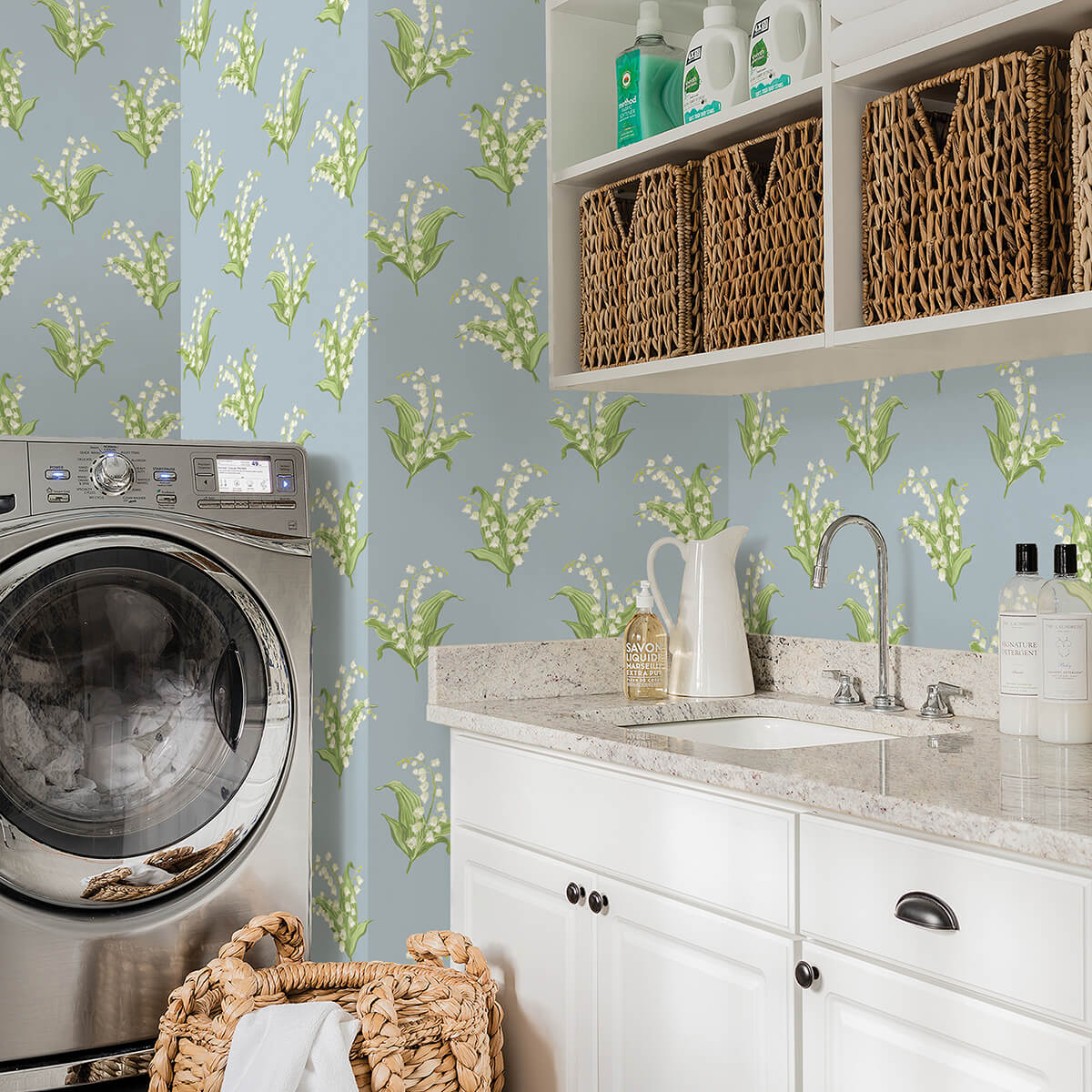 farmington-blue-heather-lily-of-the-valley-wallpaper-york-wallcoverings-ast4339 - York Wallpaper Wallpaper