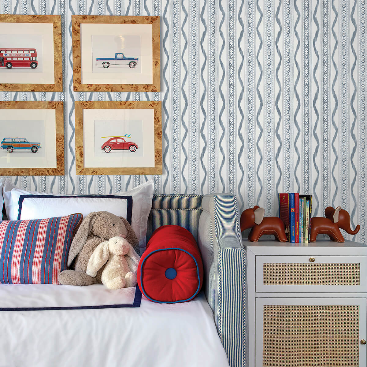 rhys-blue-ikat-stripe-wallpaper-york-wallcoverings-ast4349 - York Wallpaper Wallpaper