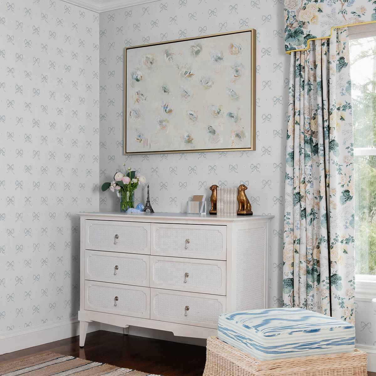 Emma Blue Heather Large Bow Wallpaper - York Wallcoverings - AST4356 - York Wallcoverings Wallpaper