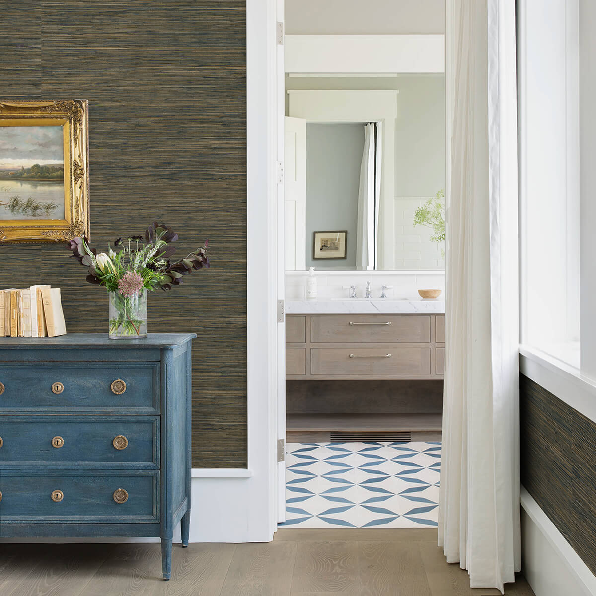 shuang-teal-handmade-grasscloth-wallpaper-york-wallcoverings-2972-86111 - York Wallcoverings Papel pintado