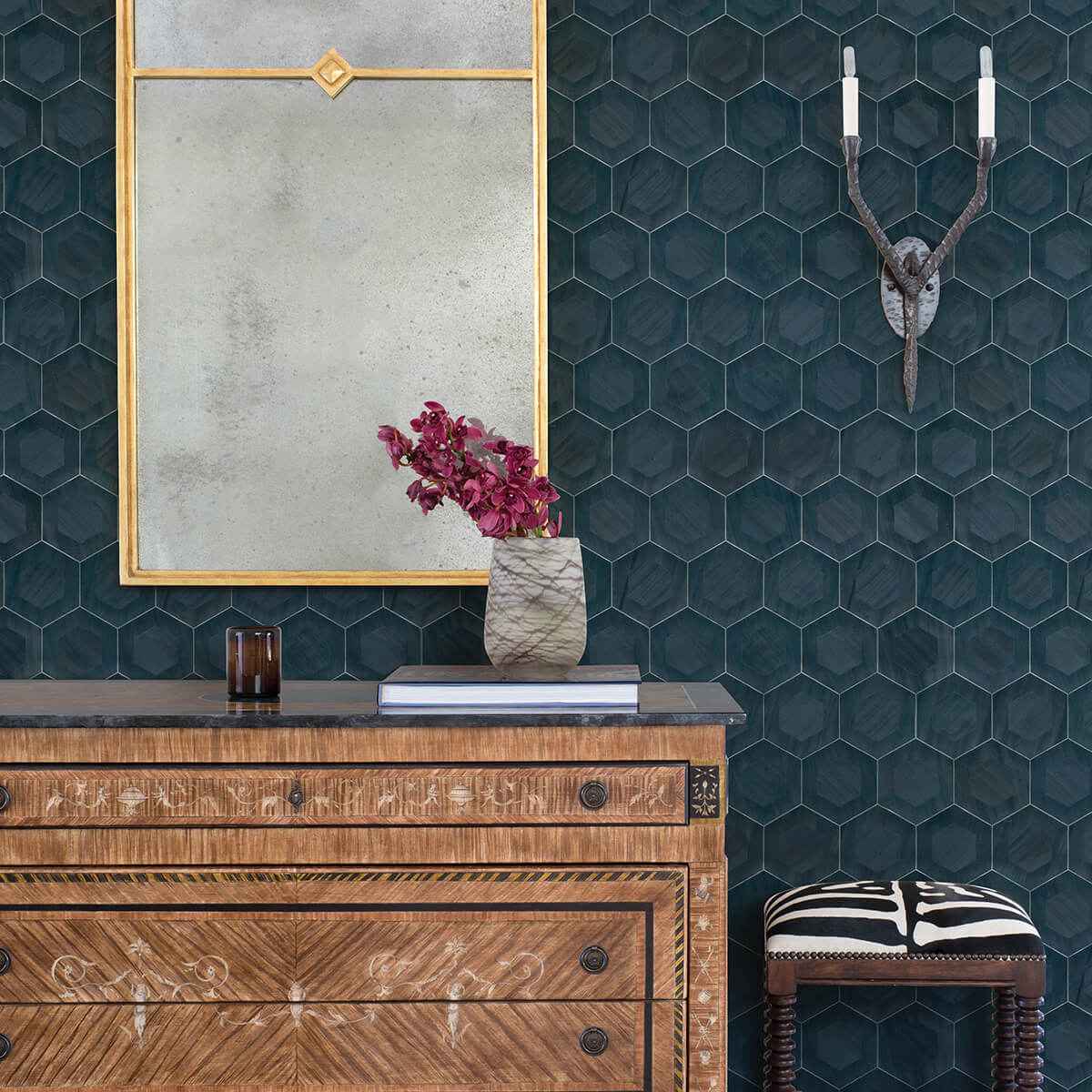 Shunan Blue Veneer Inlay Wallpaper - York Wallcoverings - 2972-86112 - York Wallcoverings Wallpaper