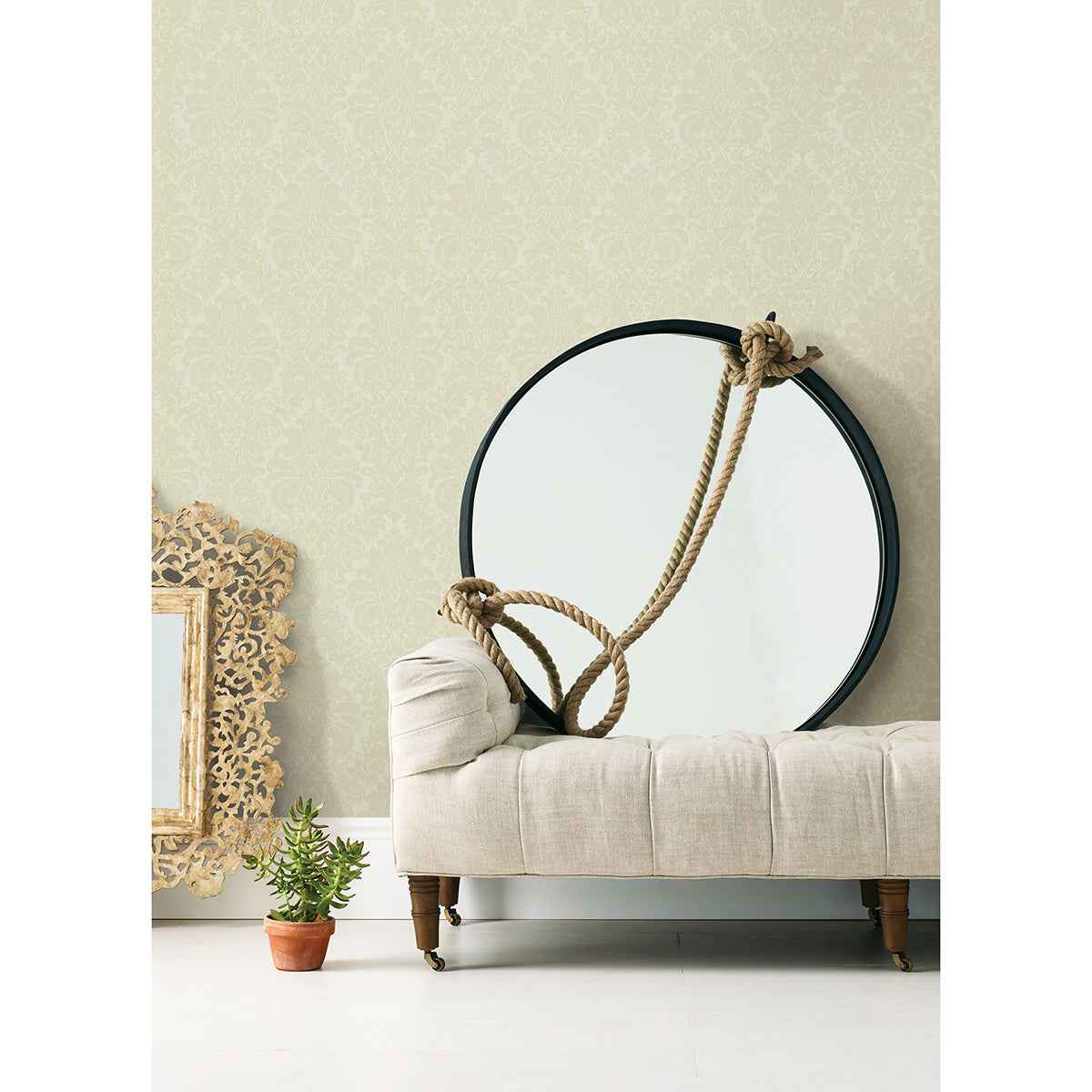 Betina Light Yellow Damask Wallpaper - York Wallcoverings - 4058-24802 - York Wallcoverings Wallpaper
