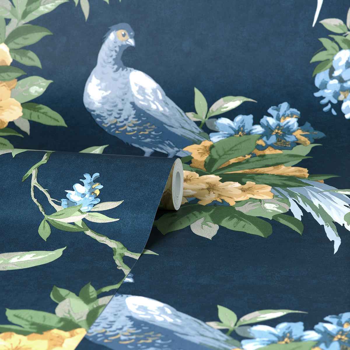 Golden Pheasant Dark Blue Floral Wallpaper - York Wallcoverings - M1661 - York Wallcoverings Wallpaper