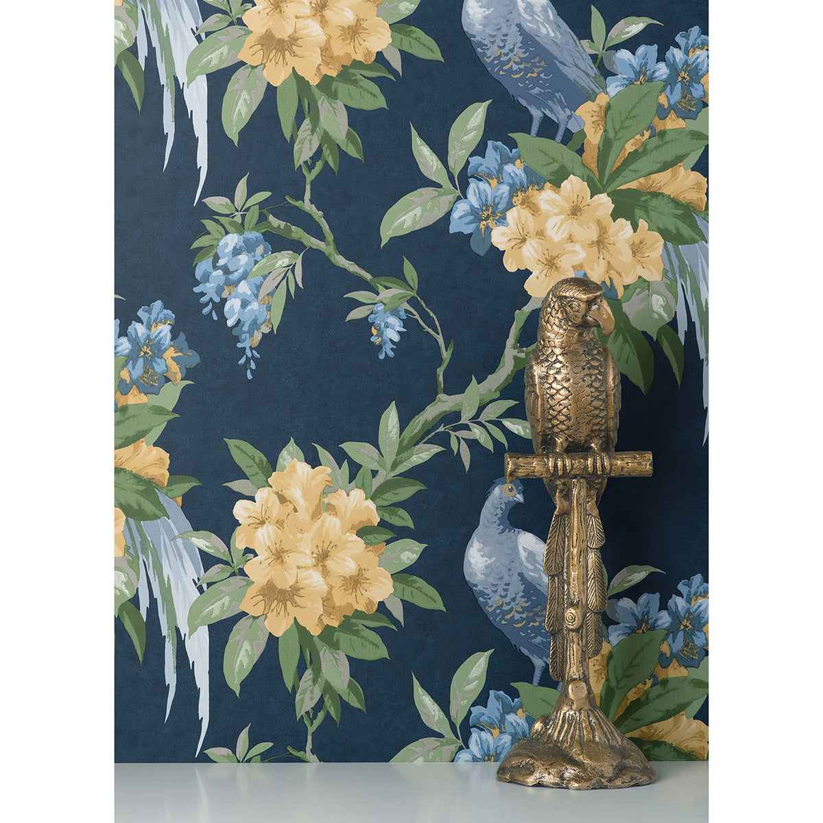 Golden Pheasant Dark Blue Floral Wallpaper - York Wallcoverings - M1661 - York Wallcoverings Wallpaper