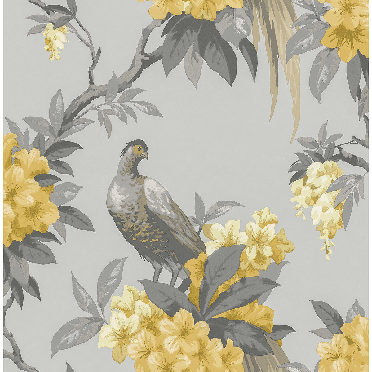 golden-pheasant-grey-floral-wallpaper-york-wallcoverings-m1662 - York Wallcoverings Papel pintado