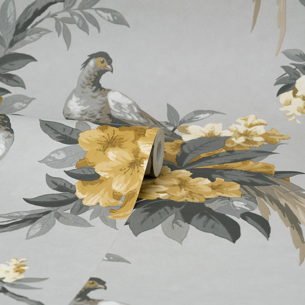 golden-pheasant-grey-floral-wallpaper-york-wallcoverings-m1662 - York Wallcoverings Papel pintado