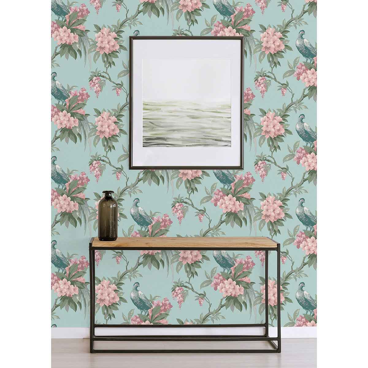Golden Pheasant Aqua Floral Wallpaper - York Wallcoverings - M1663 - York Wallcoverings Wallpaper